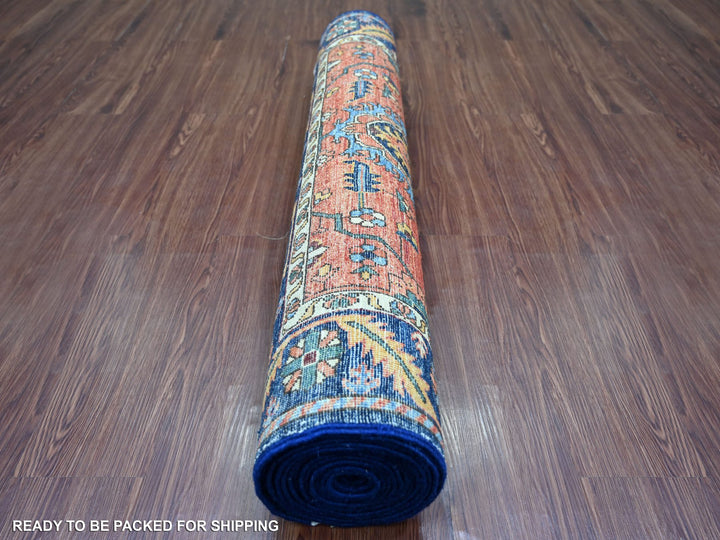 3'8" x 15'9" New Hand Knotted Red Wool Runner Oriental Rug - MOA10221151