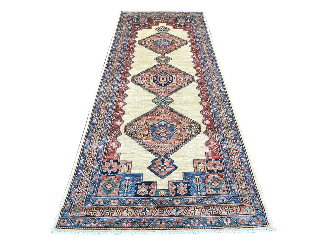 3'11" x 9'10" New Hand Knotted Ivory Wool Runner Oriental Rug - MOA10221152