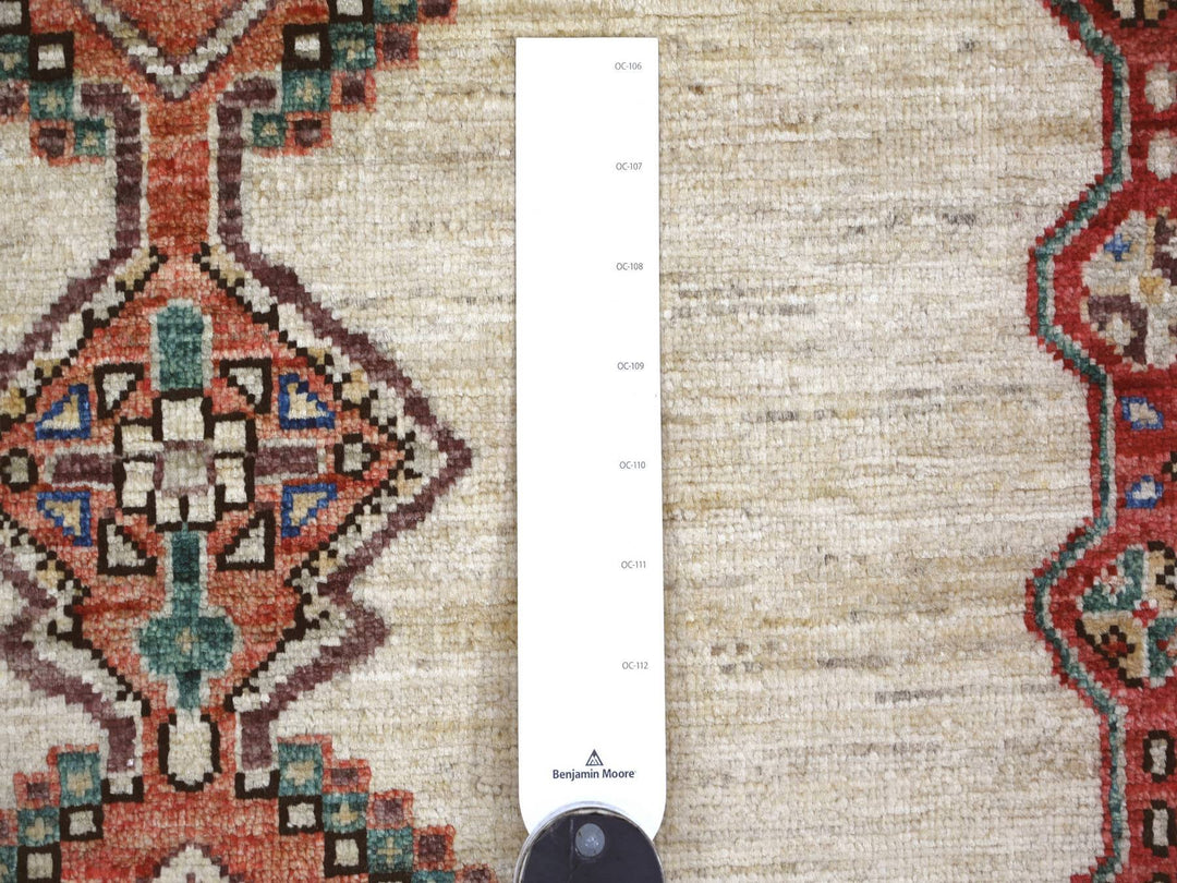 3'11" x 9'10" New Hand Knotted Ivory Wool Runner Oriental Rug - MOA10221152