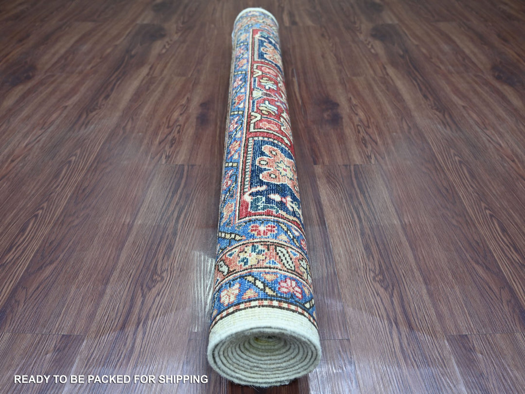 3'11" x 9'10" New Hand Knotted Ivory Wool Runner Oriental Rug - MOA10221152