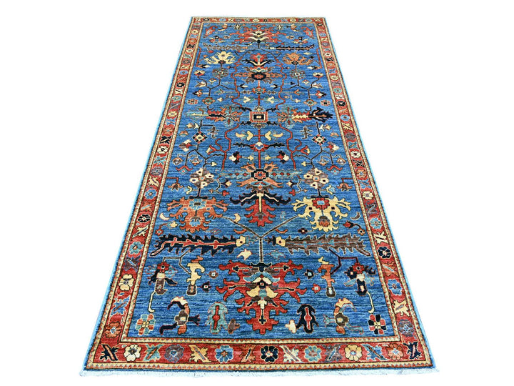 4'0" x 10'0" New Hand Knotted Blue Wool Runner Oriental Rug - MOA10221153