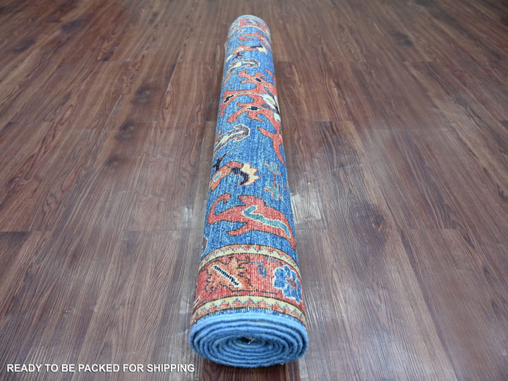 4'0" x 10'0" New Hand Knotted Blue Wool Runner Oriental Rug - MOA10221153