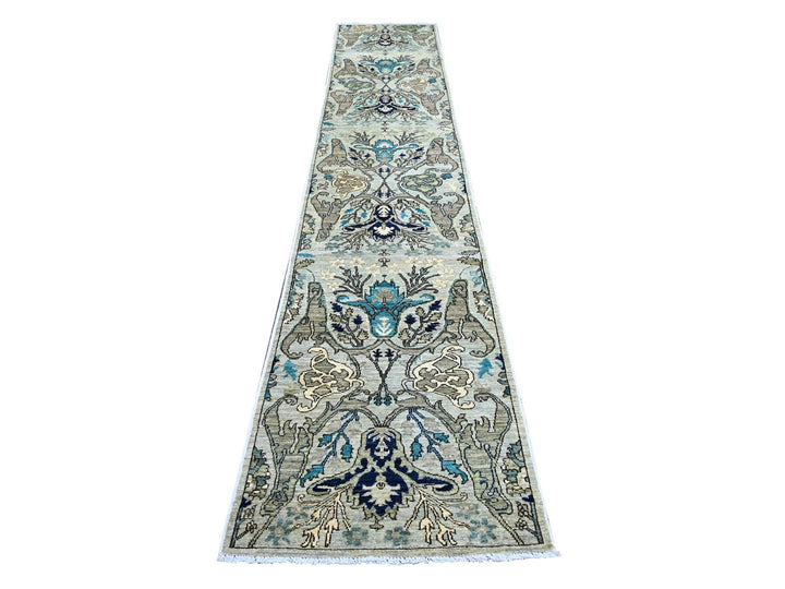 2'6" x 14'2" New Hand Knotted Grey Wool Runner Oriental Rug - MOA10221154