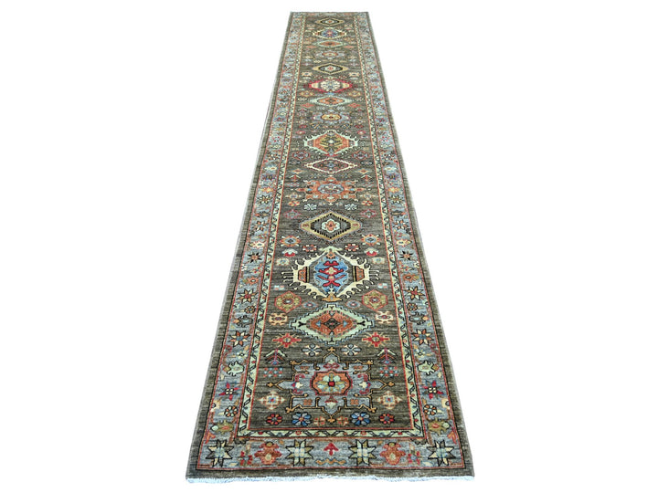 2'8" x 15'3" New Hand Knotted Brown Wool Runner Oriental Rug - MOA10221157