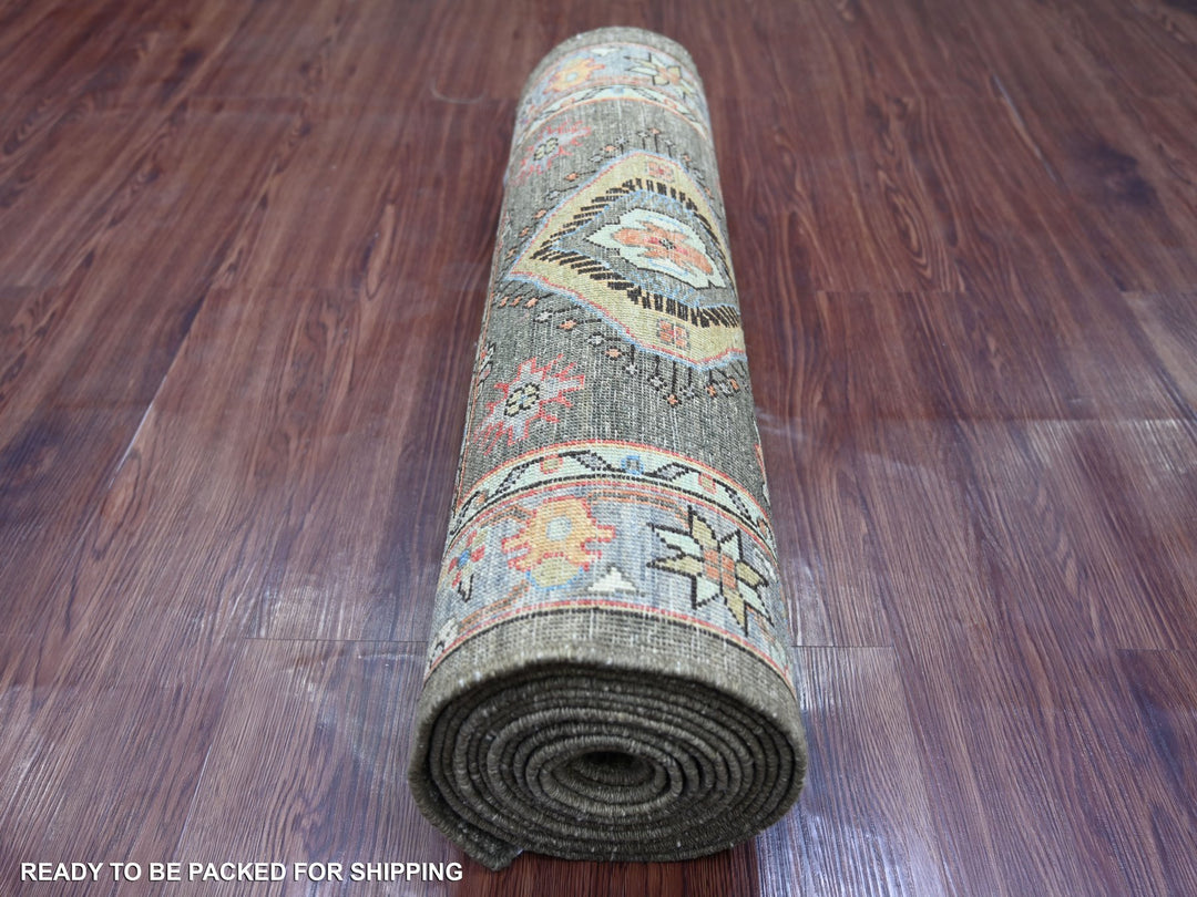 2'8" x 15'3" New Hand Knotted Brown Wool Runner Oriental Rug - MOA10221157