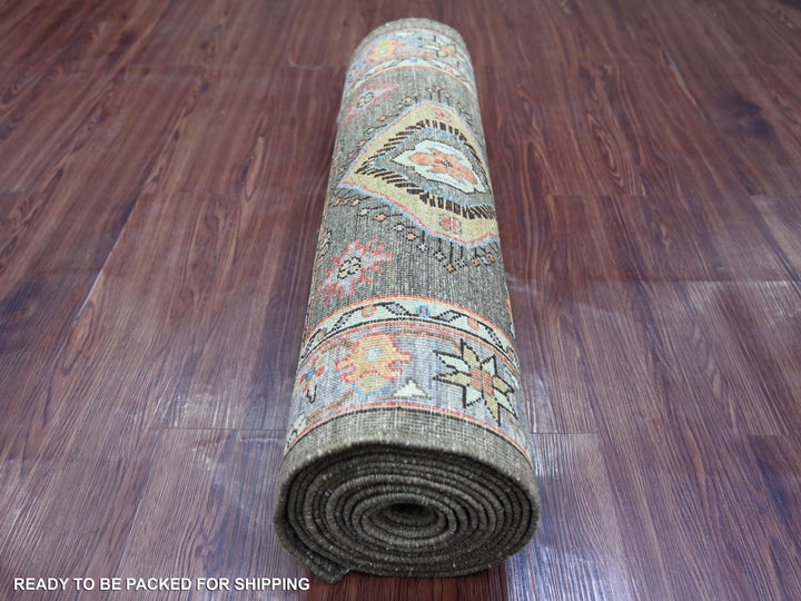 2'8" x 15'3" New Hand Knotted Brown Wool Runner Oriental Rug - MOA10221157