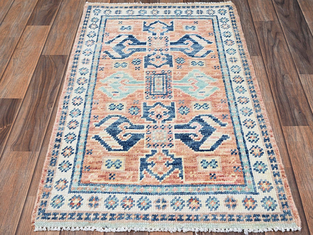1'11" x 3'1" New Hand Knotted Orange Wool Rectangle Oriental Rug - MOA1022115