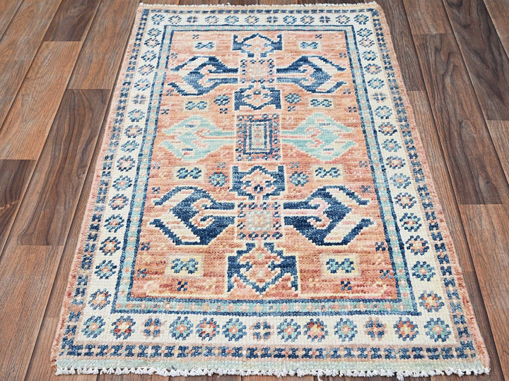 1'11" x 3'1" New Hand Knotted Orange Wool Rectangle Oriental Rug - MOA1022115