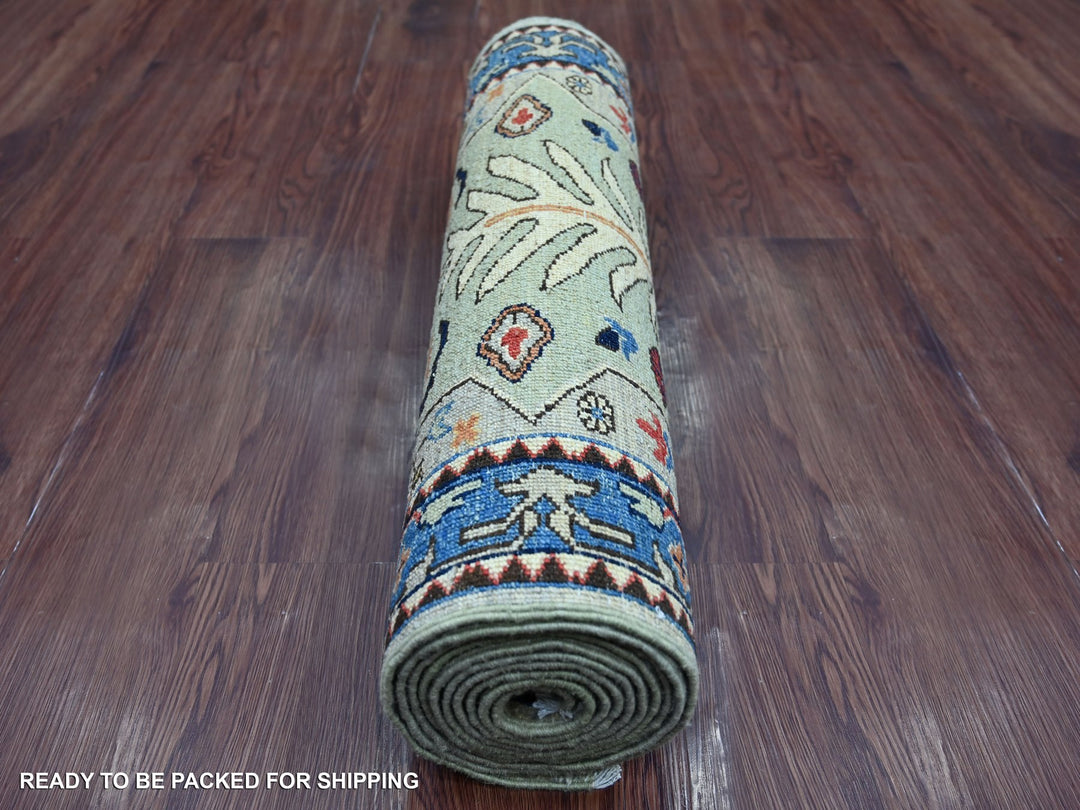 2'6" x 11'8" New Hand Knotted Grey Wool Runner Oriental Rug - MOA10221161