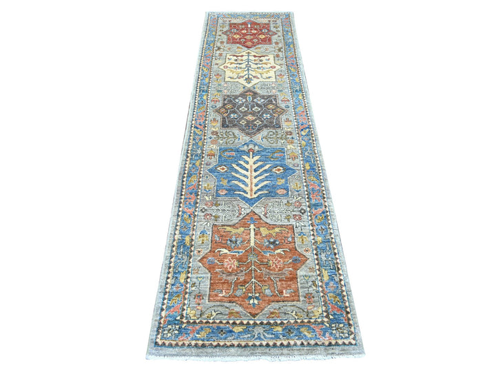 2'5" x 9'1" New Hand Knotted Grey Wool Runner Oriental Rug - MOA10221164