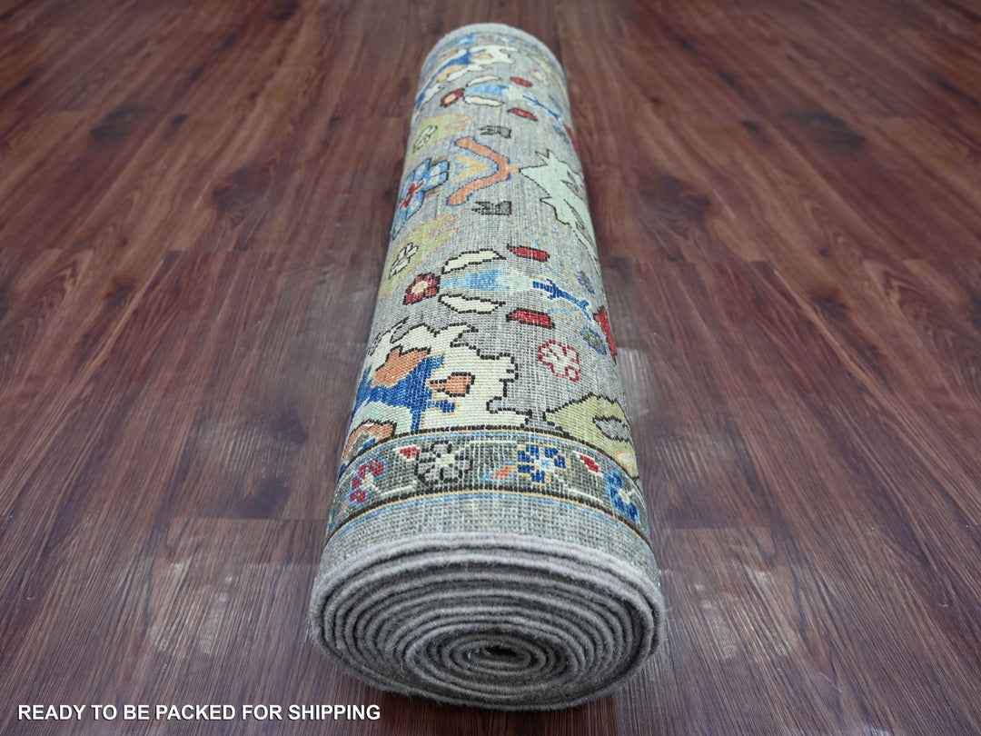 3'0" x 19'9" New Hand Knotted Grey Wool Runner Oriental Rug - MOA10221166