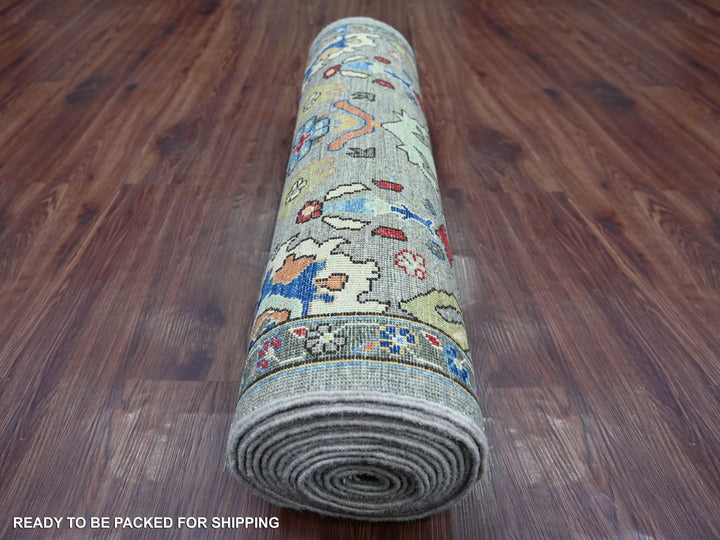 3'0" x 19'9" New Hand Knotted Grey Wool Runner Oriental Rug - MOA10221166