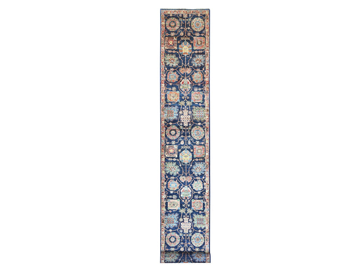 2'6" x 21'8" New Hand Knotted Blue Wool Runner Oriental Rug - MOA10221169