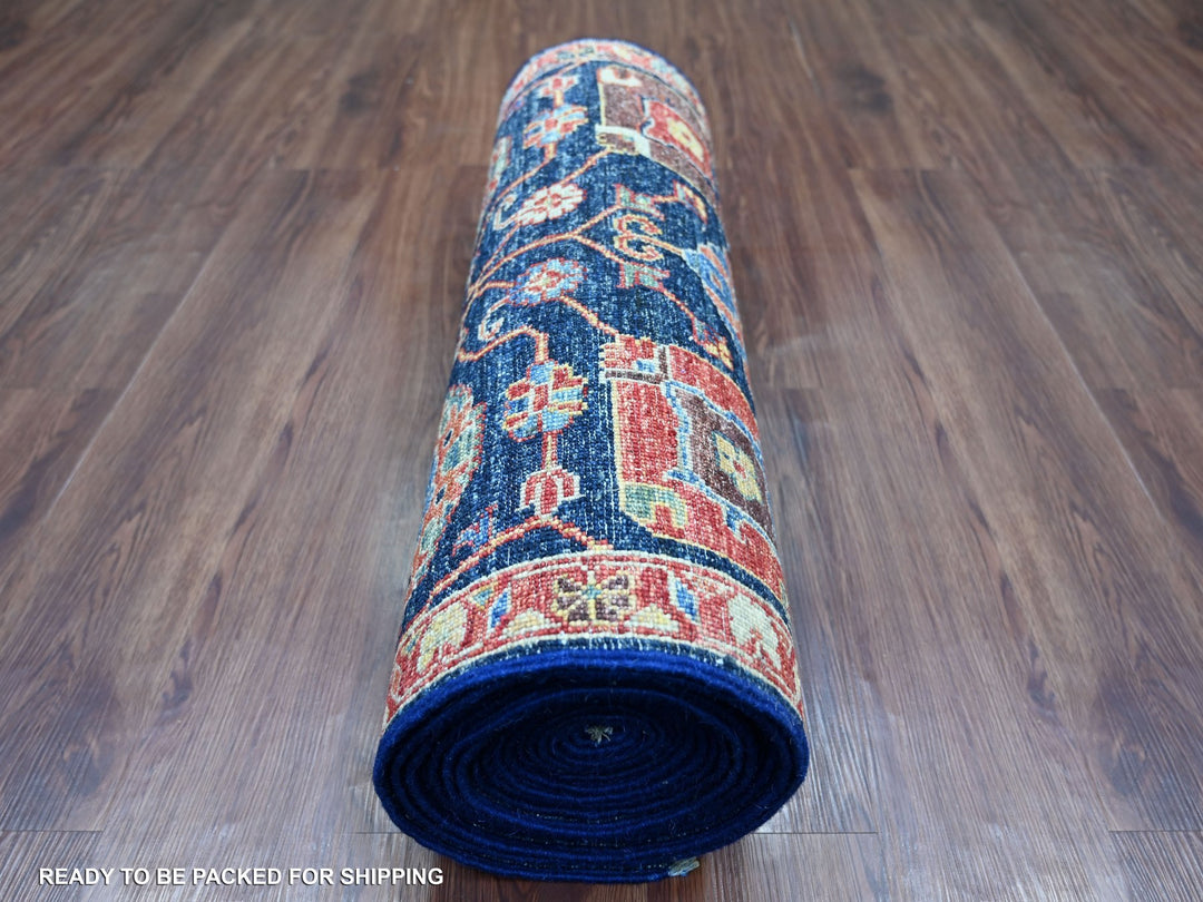 2'6" x 21'8" New Hand Knotted Blue Wool Runner Oriental Rug - MOA10221169