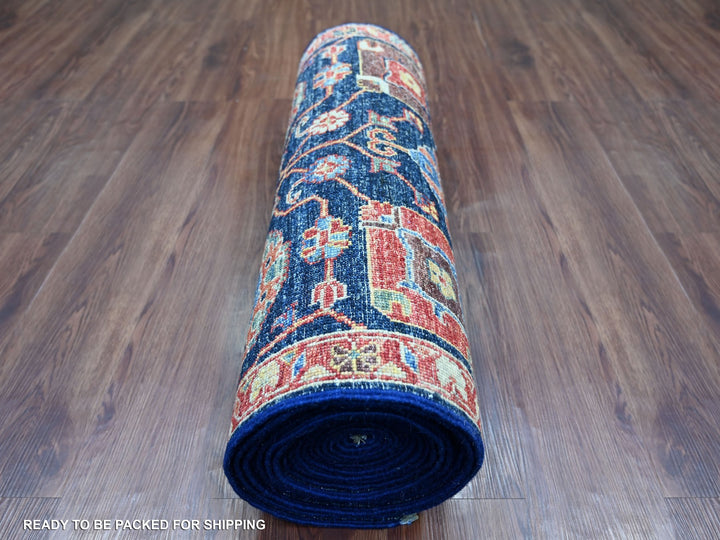 2'6" x 21'8" New Hand Knotted Blue Wool Runner Oriental Rug - MOA10221169