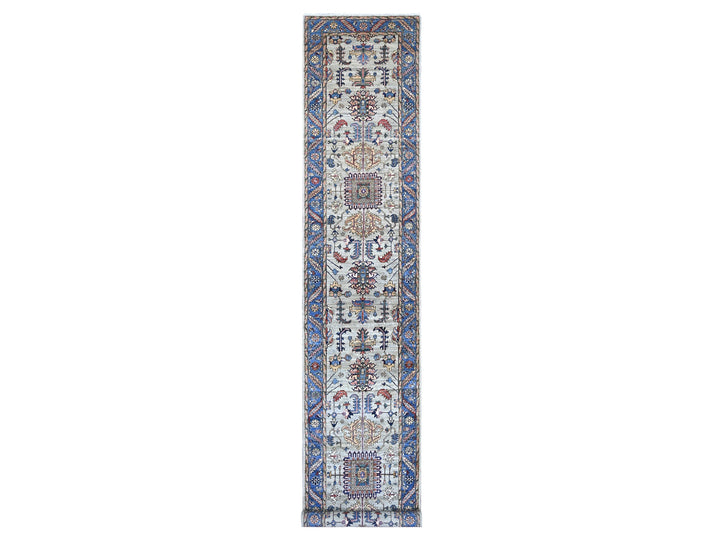 3'1" x 17'5" New Hand Knotted Grey Wool Runner Oriental Rug - MOA10221170