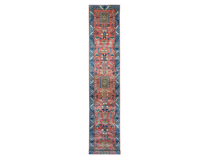 2'11" x 17'5" New Hand Knotted Red Wool Runner Oriental Rug - MOA10221171