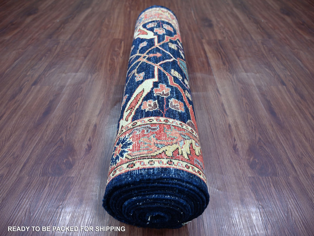 3'0" x 19'9" New Hand Knotted Blue Wool Runner Oriental Rug - MOA10221172