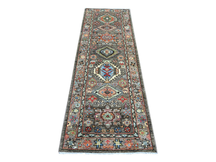 2'8" x 8'0" New Hand Knotted Grey Wool Runner Oriental Rug - MOA10221177