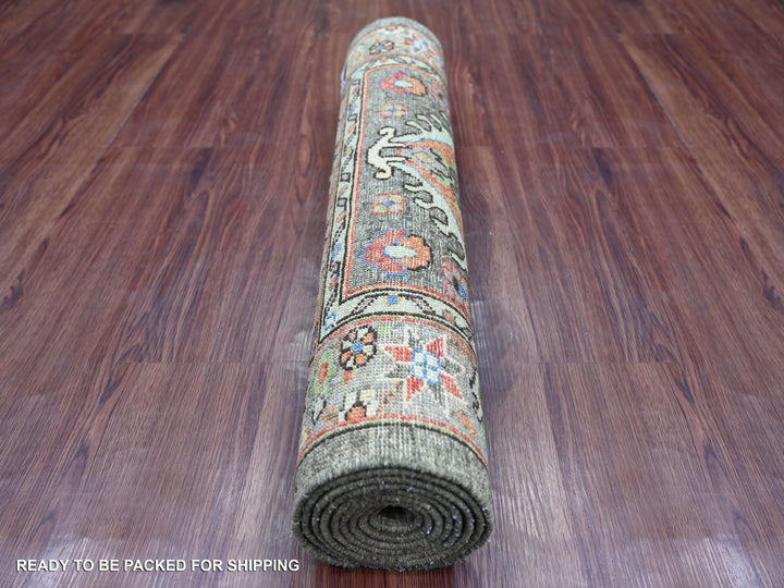 2'8" x 8'0" New Hand Knotted Grey Wool Runner Oriental Rug - MOA10221177