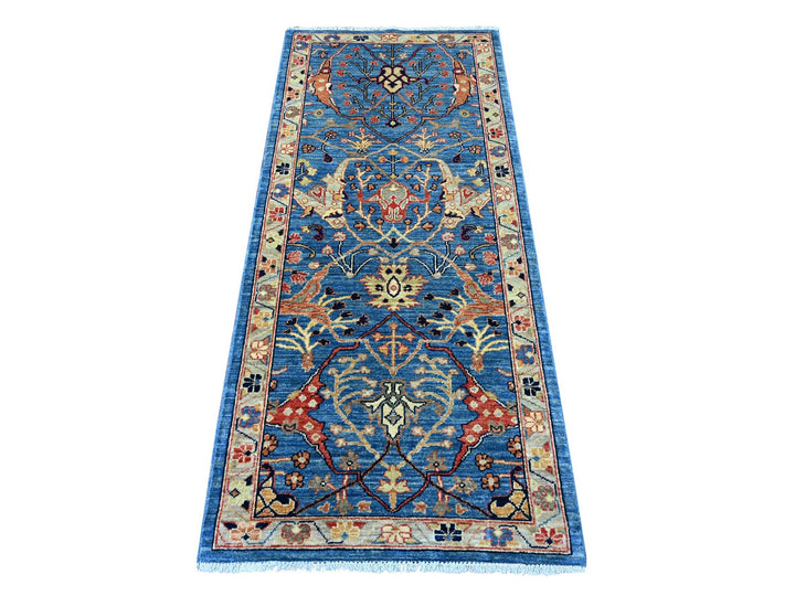 2'7" x 5'11" New Hand Knotted Blue Wool Runner Oriental Rug - MOA10221180