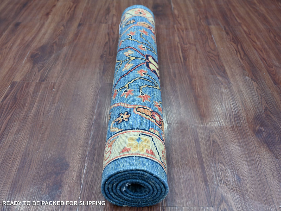 2'7" x 5'11" New Hand Knotted Blue Wool Runner Oriental Rug - MOA10221180