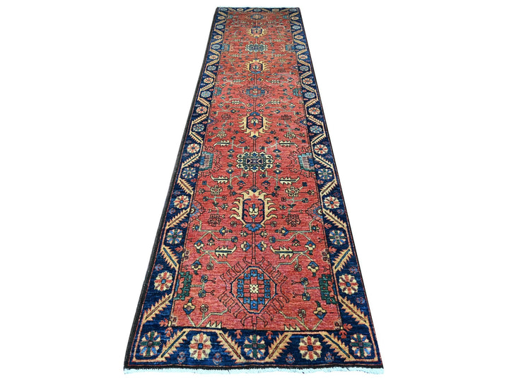 3'2" x 13'6" New Hand Knotted Red Wool Runner Oriental Rug - MOA10221181