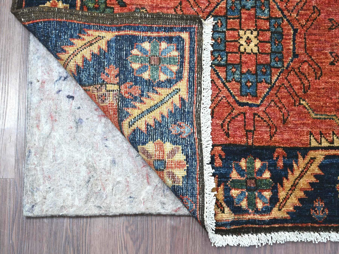 3'2" x 13'6" New Hand Knotted Red Wool Runner Oriental Rug - MOA10221181
