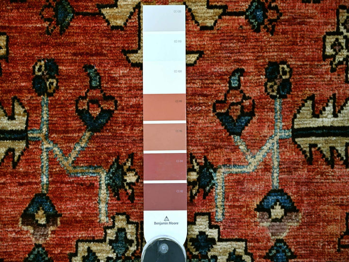 3'2" x 13'6" New Hand Knotted Red Wool Runner Oriental Rug - MOA10221181