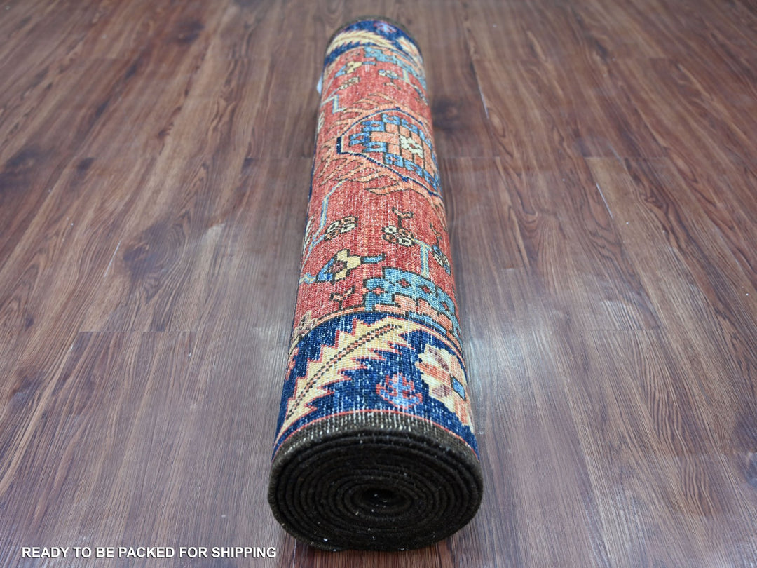 3'2" x 13'6" New Hand Knotted Red Wool Runner Oriental Rug - MOA10221181