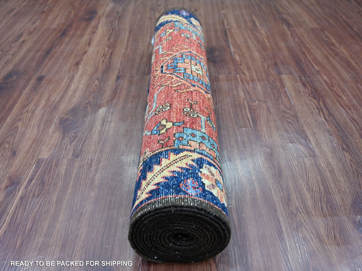 3'2" x 13'6" New Hand Knotted Red Wool Runner Oriental Rug - MOA10221181