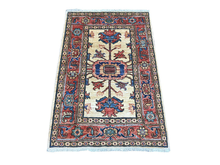 2'10" x 4'1" New Hand Knotted Ivory Wool Rectangle Oriental Rug - MOA10221182