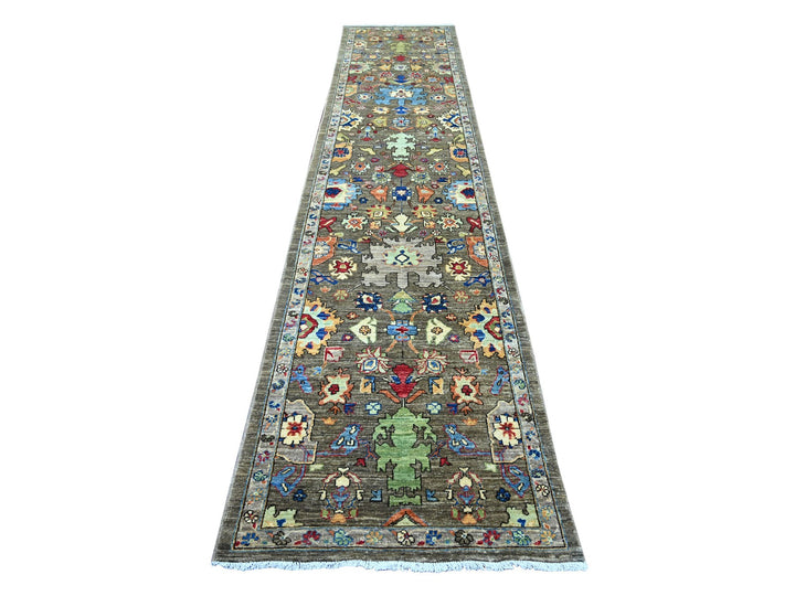 2'11" x 13'8" New Hand Knotted Brown Wool Runner Oriental Rug - MOA10221183