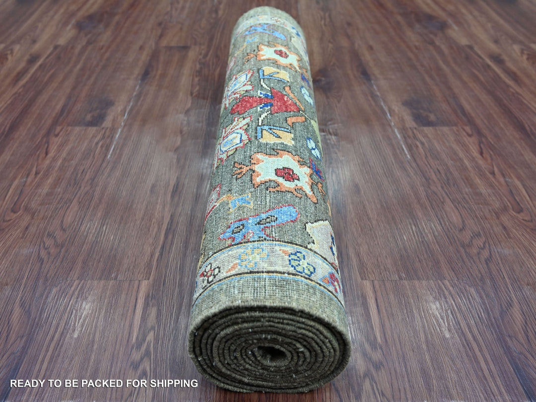 2'11" x 13'8" New Hand Knotted Brown Wool Runner Oriental Rug - MOA10221183