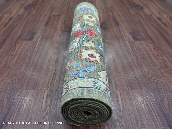 2'11" x 13'8" New Hand Knotted Brown Wool Runner Oriental Rug - MOA10221183