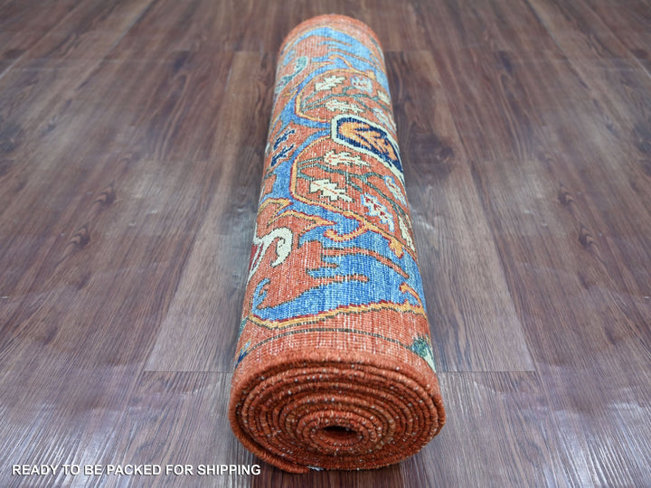 2'7" x 17'2" New Hand Knotted Orange Wool Runner Oriental Rug - MOA10221184