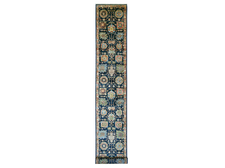2'7" x 21'8" New Hand Knotted Blue Wool Runner Oriental Rug - MOA10221185