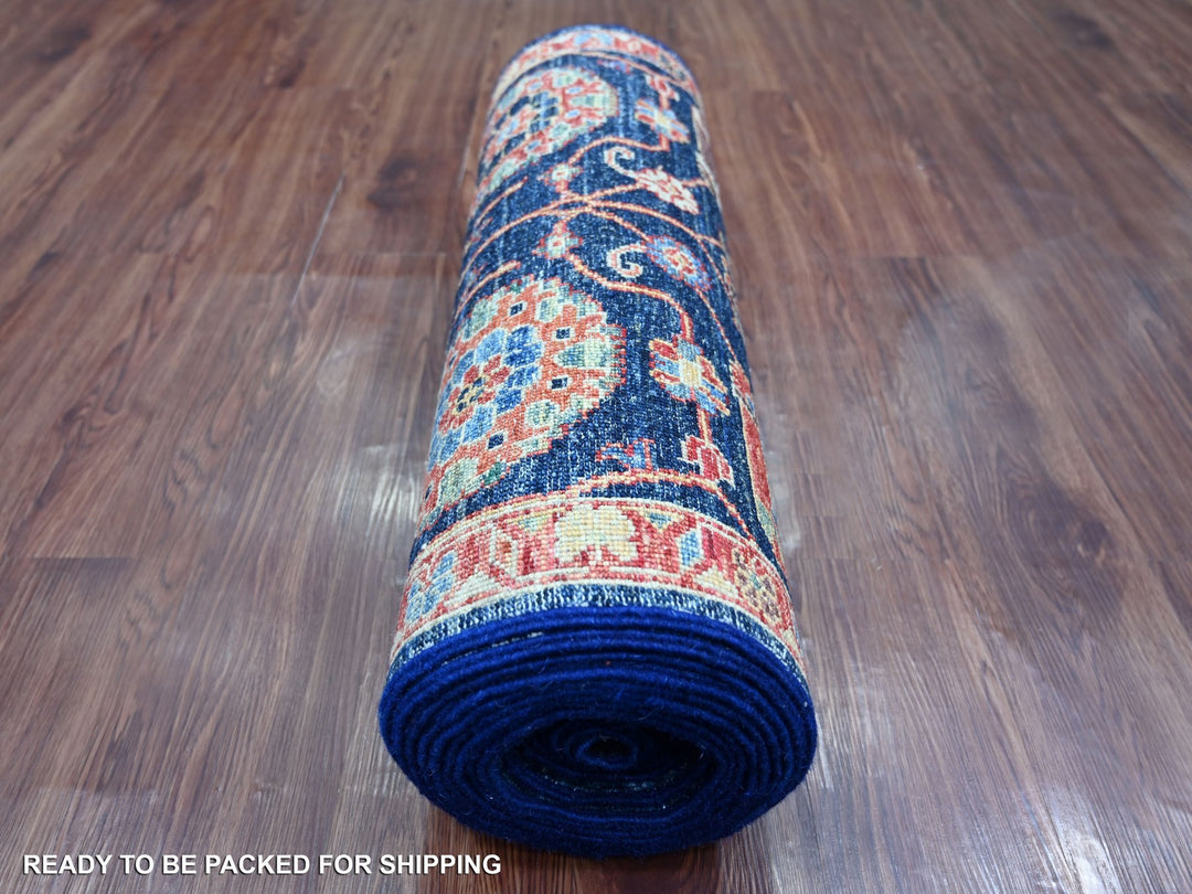 2'7" x 21'8" New Hand Knotted Blue Wool Runner Oriental Rug - MOA10221185