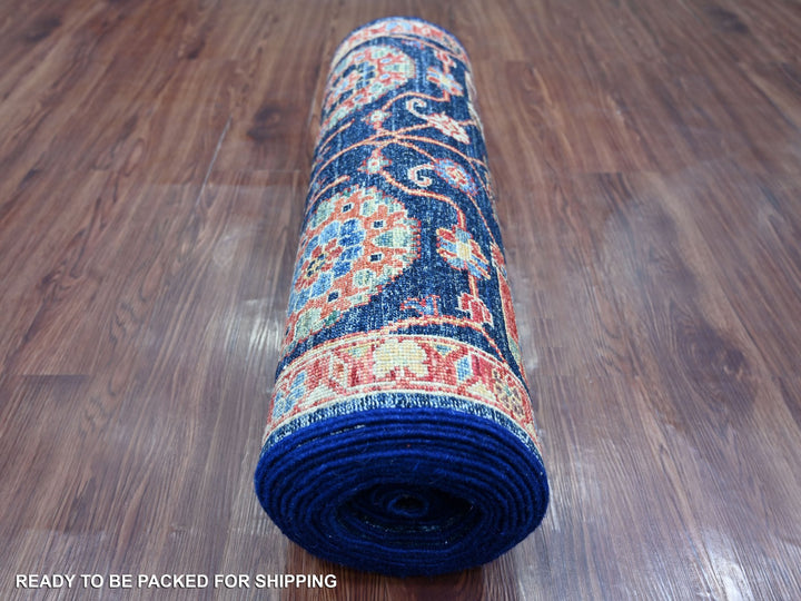 2'7" x 21'8" New Hand Knotted Blue Wool Runner Oriental Rug - MOA10221185