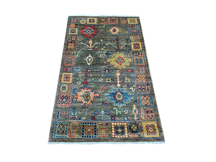 3'1" x 4'10" New Hand Knotted Grey Wool Rectangle Oriental Rug - MOA10221186