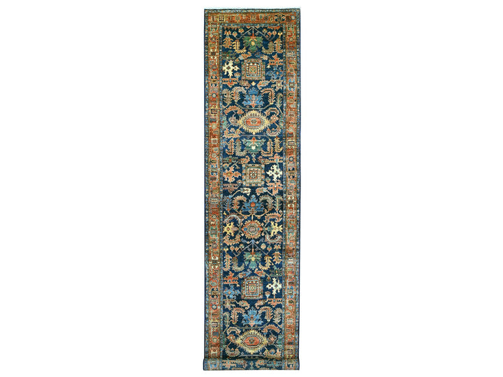 3'0" x 15'7" New Hand Knotted Blue Wool Runner Oriental Rug - MOA10221188