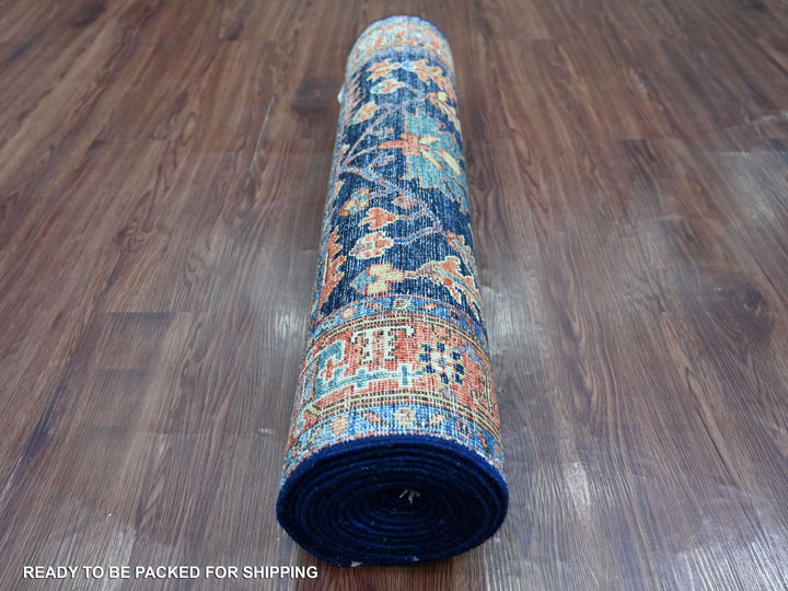 3'0" x 15'7" New Hand Knotted Blue Wool Runner Oriental Rug - MOA10221188