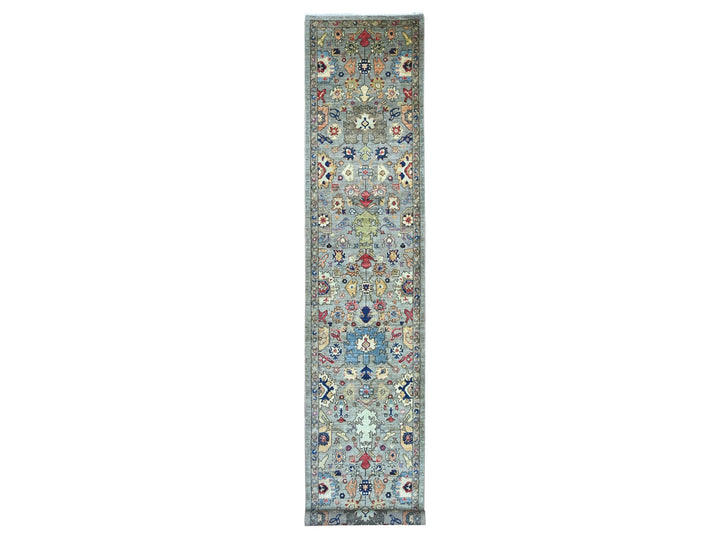 3'0" x 17'5" New Hand Knotted Grey Wool Runner Oriental Rug - MOA10221189