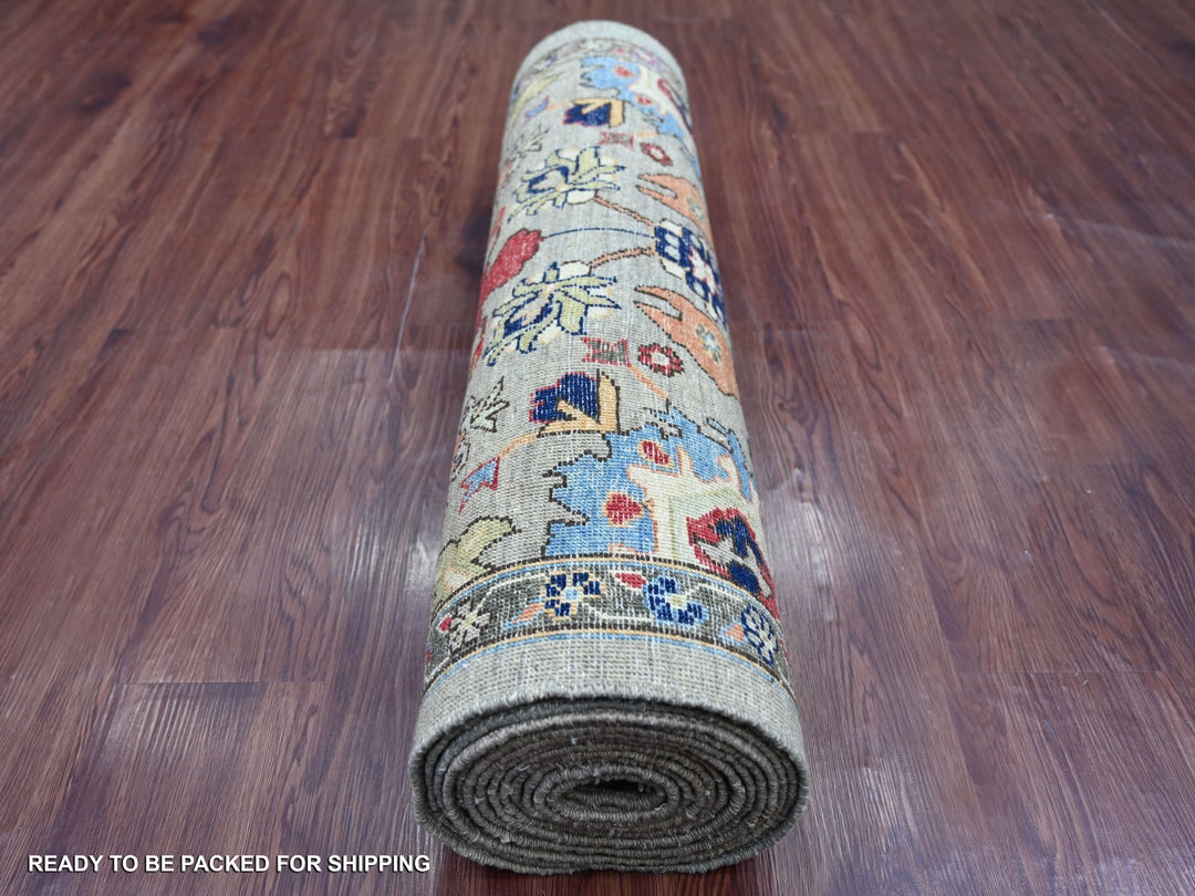 3'0" x 17'5" New Hand Knotted Grey Wool Runner Oriental Rug - MOA10221189