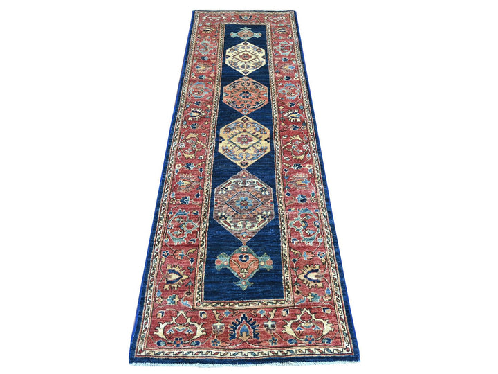 2'6" x 8'1" New Hand Knotted Blue Wool Runner Oriental Rug - MOA10221190