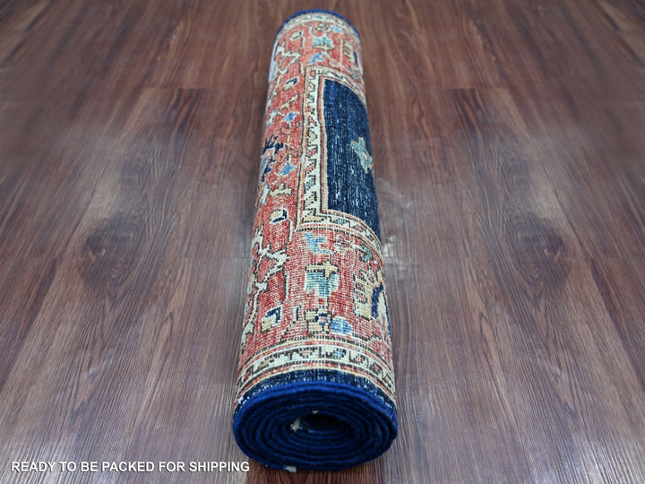 2'6" x 8'1" New Hand Knotted Blue Wool Runner Oriental Rug - MOA10221190