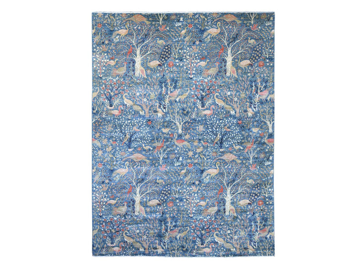 11'10" x 15'9" New Hand Knotted Blue Wool Rectangle Oriental Rug - MOA10221192
