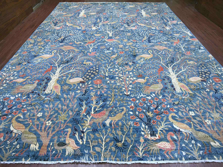 11'10" x 15'9" New Hand Knotted Blue Wool Rectangle Oriental Rug - MOA10221192