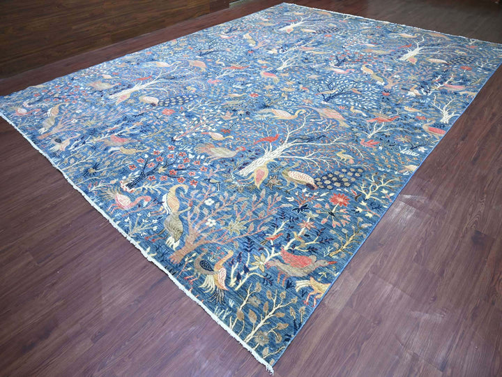 11'10" x 15'9" New Hand Knotted Blue Wool Rectangle Oriental Rug - MOA10221192
