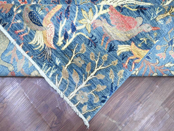 11'10" x 15'9" New Hand Knotted Blue Wool Rectangle Oriental Rug - MOA10221192